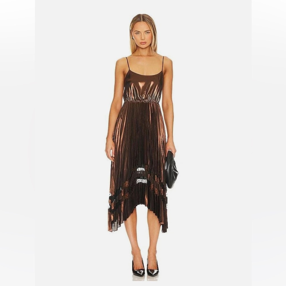 Allsaints Nadia Foil Dress in Pale Cacao And Black